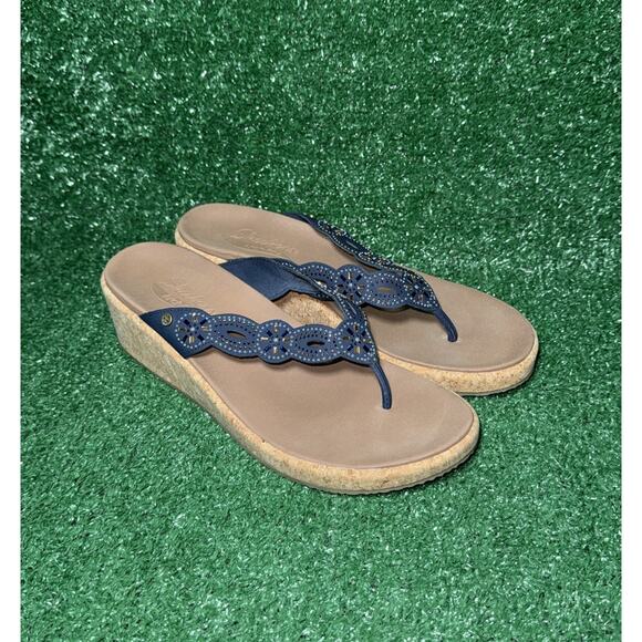 Sketchers Womens Arch Fit Sandals Size 11 Wedge Gems Cork Blue Rhinestones (NWT) - Picture 2 of 8